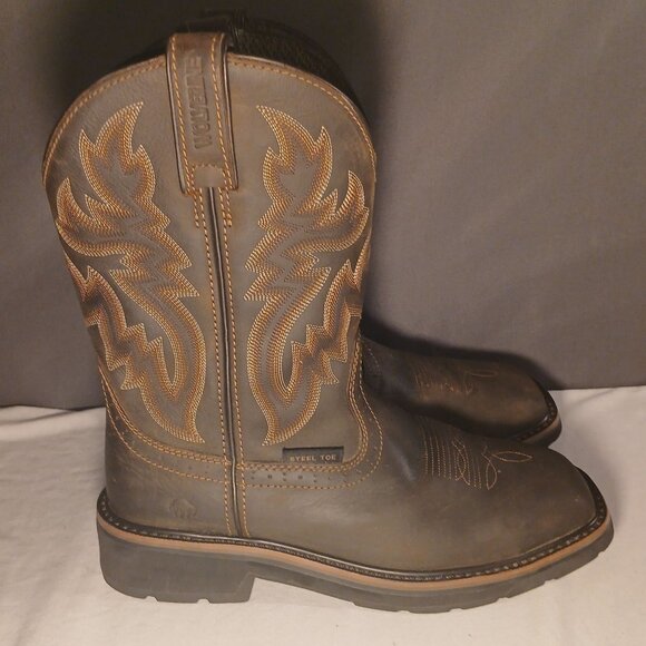Wolverine Mens Rancher Work Boots 7.5M Brown Leather Mid Calf Steel Toe Western - Picture 7 of 16